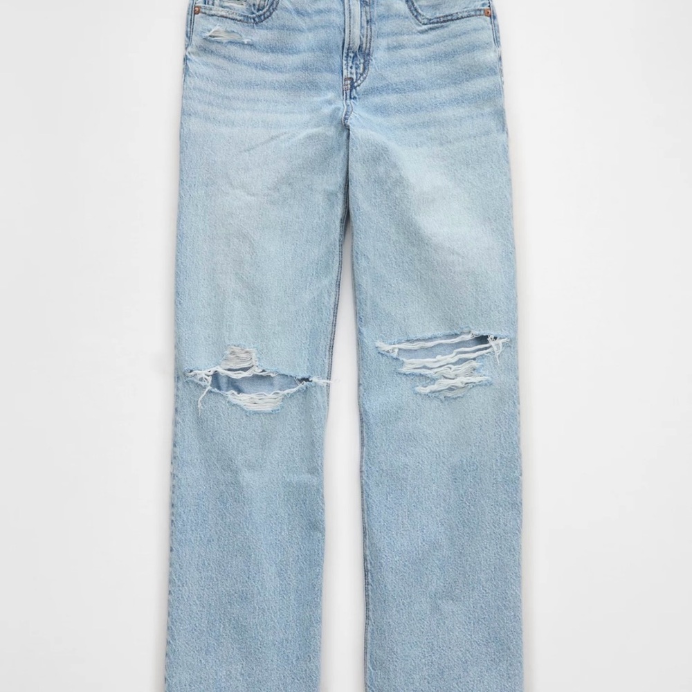 American Eagle Stovepipe Strigid Light Blue Distressed Women Jeans 4 Regular